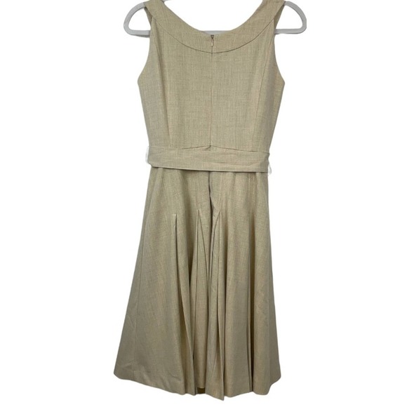 Calvin Klein  Tan Woven Pleaded Front Tie Sleeveless Dress Size 4 - Picture 4 of 10